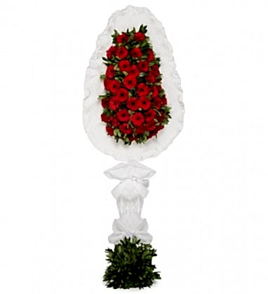 Tek Katlı Kırmızı Gerbera Çiçekleri Çelenk