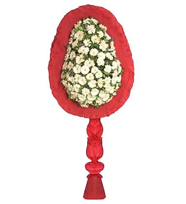 Beyaz Gerbera Kırmızı Ayaklı Tek Katlı Çelenk
