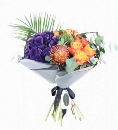  Mor Ortanca Turuncu Gül Buketi